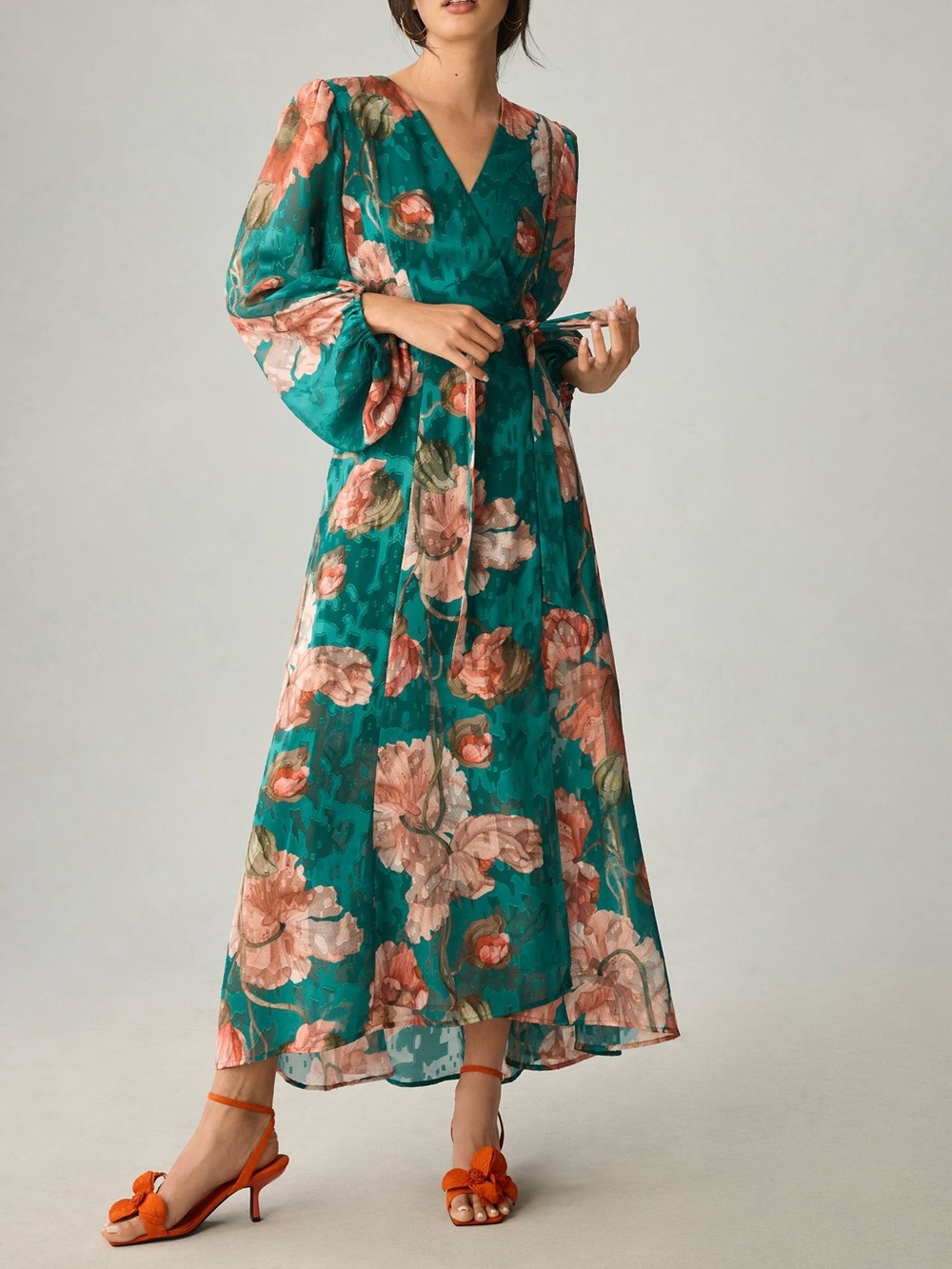 Hutch Anthropologie v neck textured floral wrap dress
